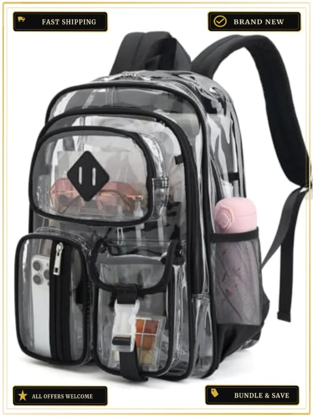 Heavy Duty Transparent PVC Clear Backpack Large See Through Bookbag for School